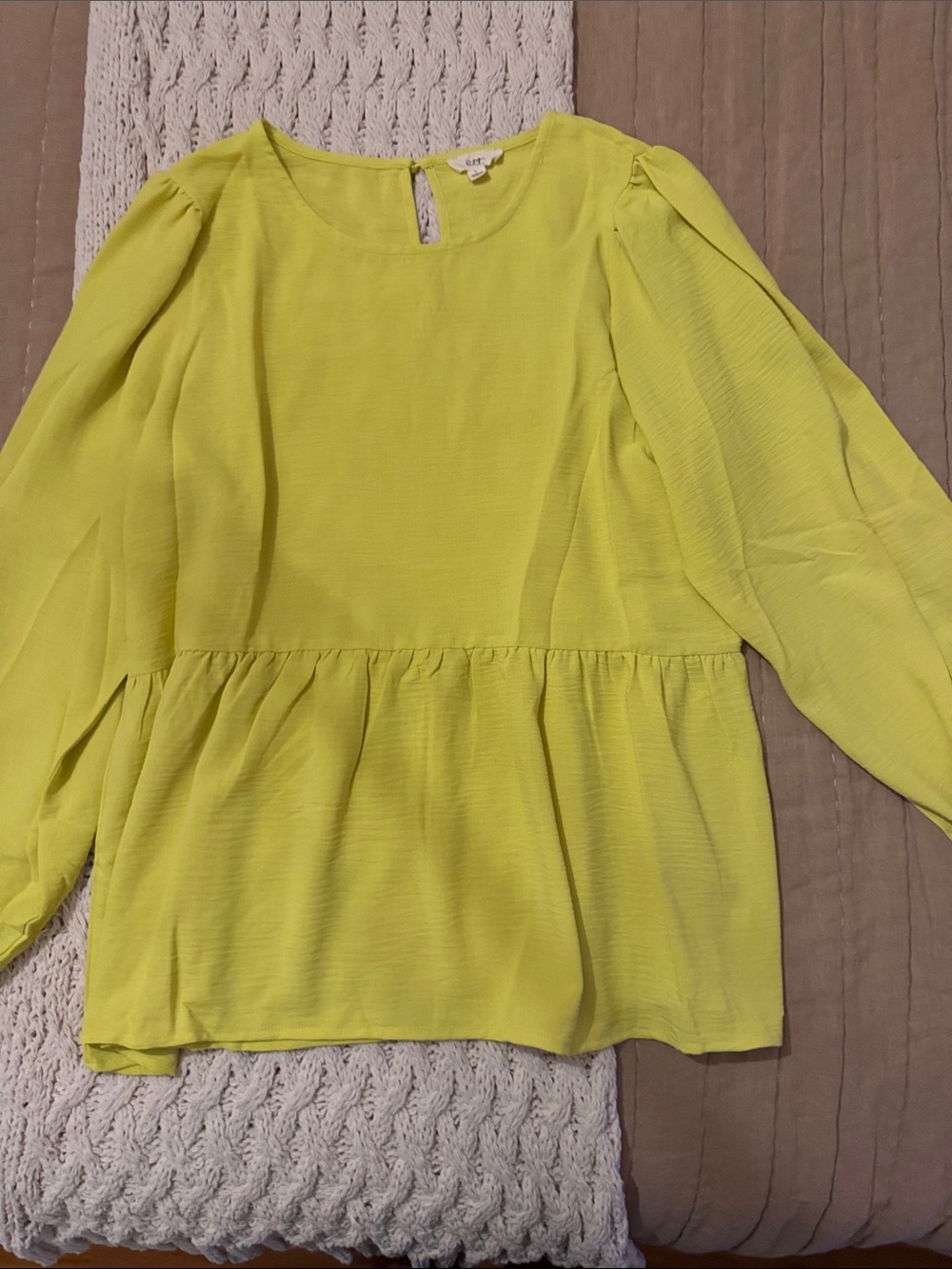 Bright Lime Yellow/Green Peplum Blouse with Keyhole Back
